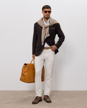 Brunello Cucinelli Ivory jeans with logo patch M277PD3210