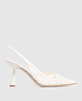 Jimmy Choo White Amita 85 slingbacks with glitter AMITA85ZAQ