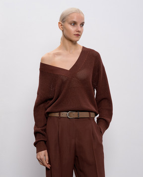 Brunello Cucinelli Brown leather belt with monil chain M0JUMC31G