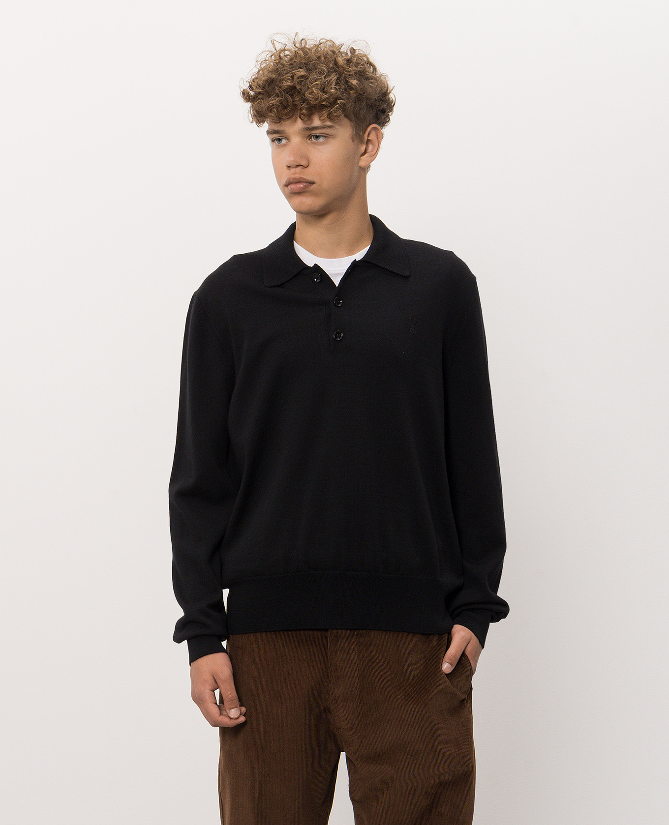 Black wool polo shirt Ami Paris 3