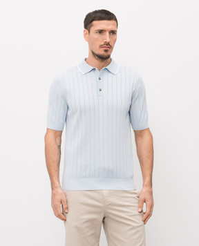 Peserico Blue ribbed cotton polo shirt R59490F189173R