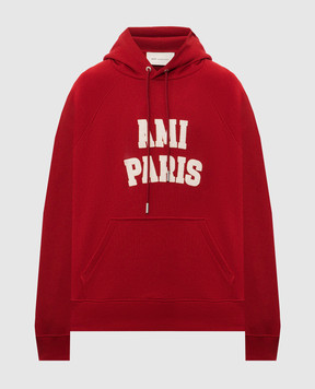 Ami Paris Red hoodie with logo patch USW803JE0273m