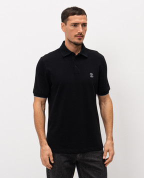 Brunello Cucinelli Black polo shirt with logo print ME8548788