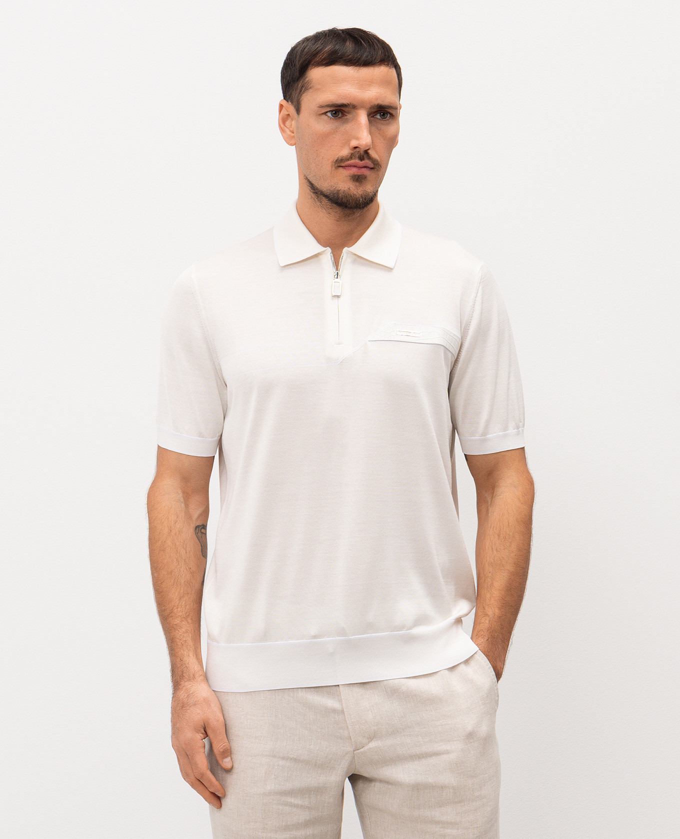 

White silk polo shirt with logo Stefano Ricci