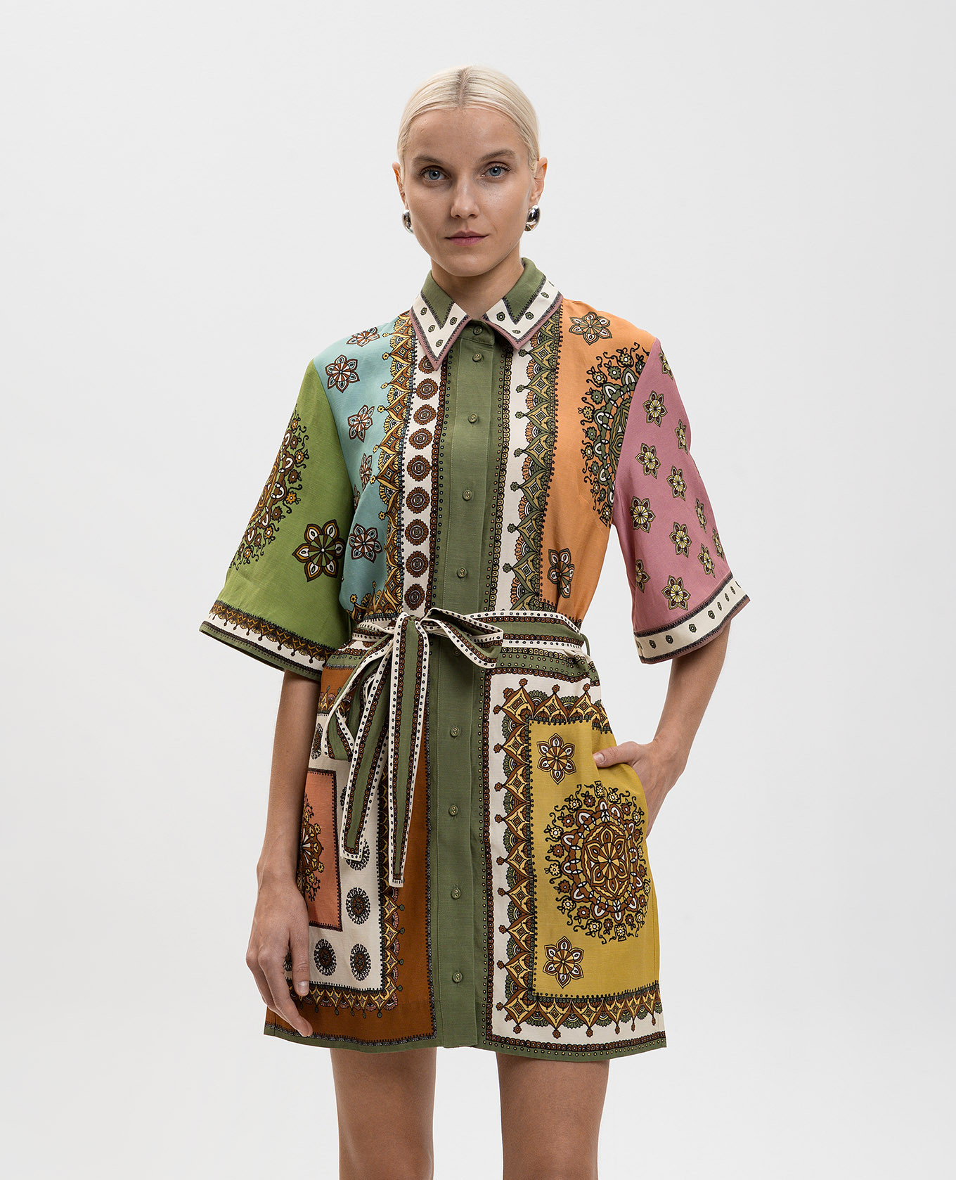 Contina green shirt dress with linen Alemais 3