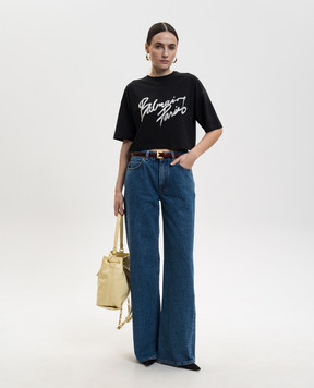 Balmain Black cropped T-shirt with logo GF1EE145BD41
