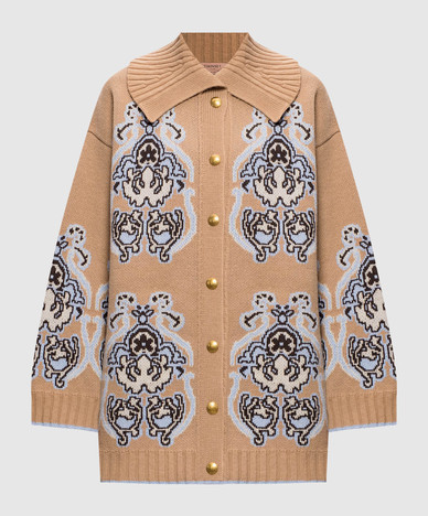Brown cardigan with patterned wool