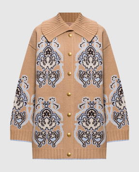 Twinset Brown cardigan with patterned wool 262TP3484