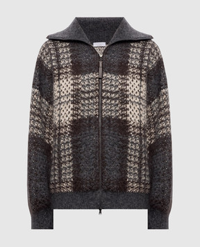 Brunello Cucinelli Gray cardigan with checked wool MMT571726