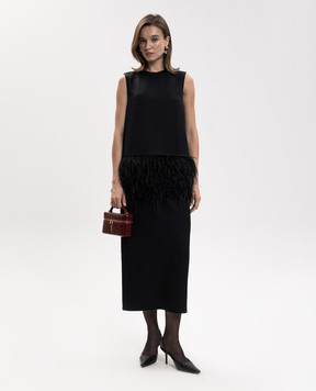Loulou de Saison Black midi dress SONIA with ostrich feathers SONIA