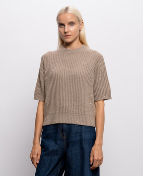 Brunello Cucinelli Beige cashmere and wool knitted top MBM753520