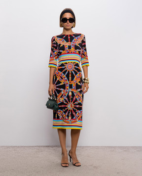 Dolce&Gabbana Black silk dress with branded print F6EAJTGDDTA