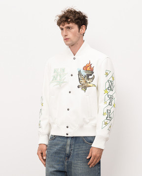 Off-White White leather bomber jacket with print 44MJA122Z26L003