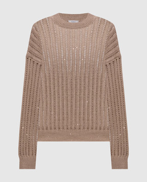 Peserico Brown openwork jumper with sequins A99048F0509110