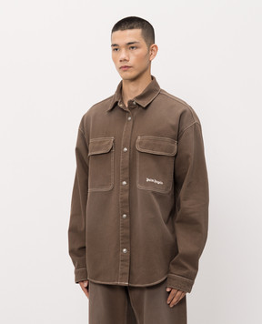 Palm Angels Brown denim shirt with logo embroidery PMYD024S26DEN001