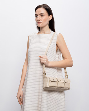 Christian Villa Beige leather cross-body bag with logo print 06499