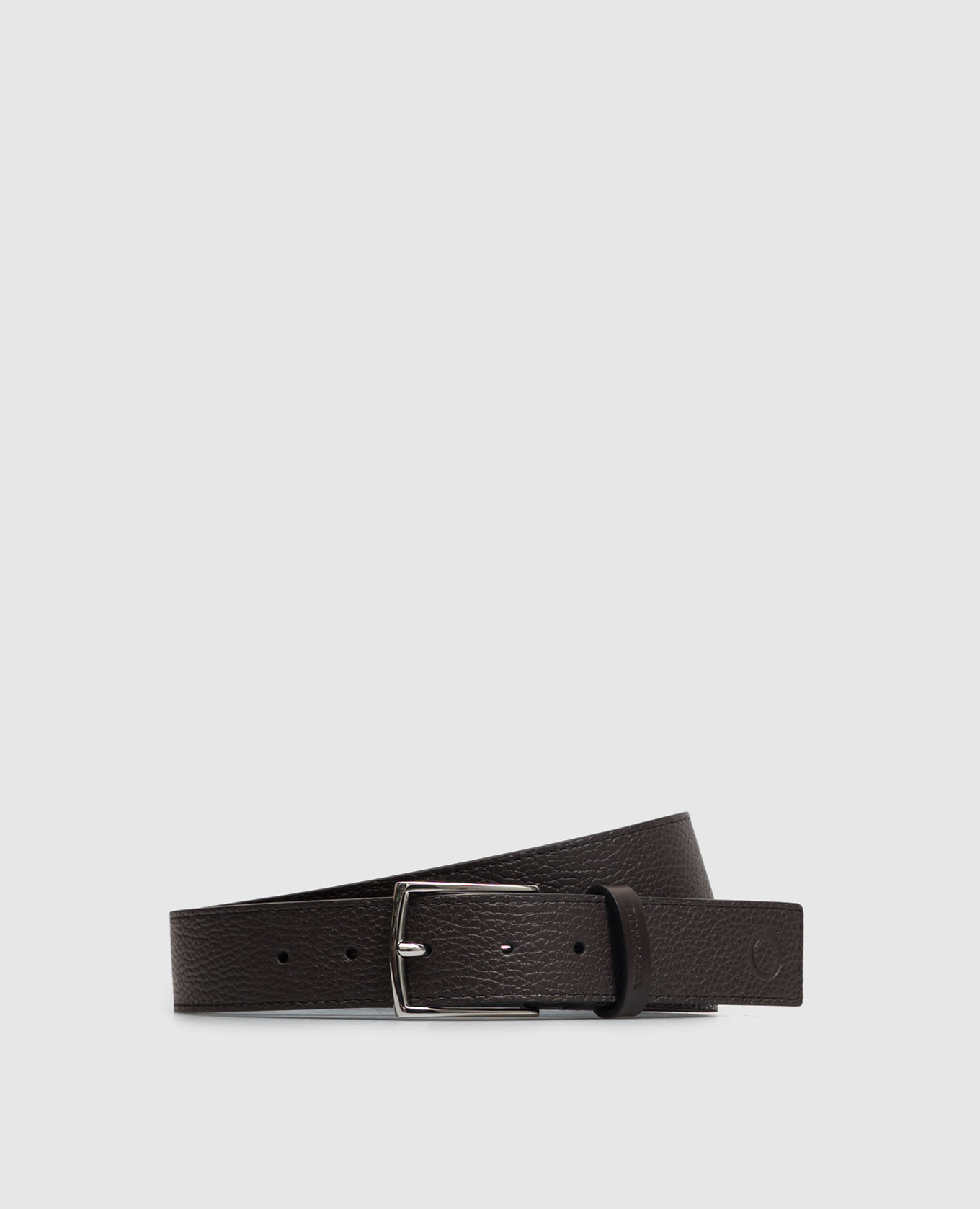 Brown leather belt with embossed logo