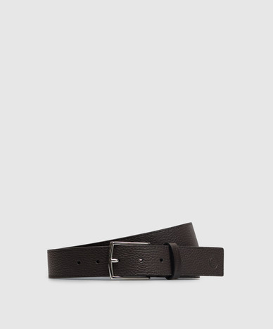 Brown leather belt with embossed logo