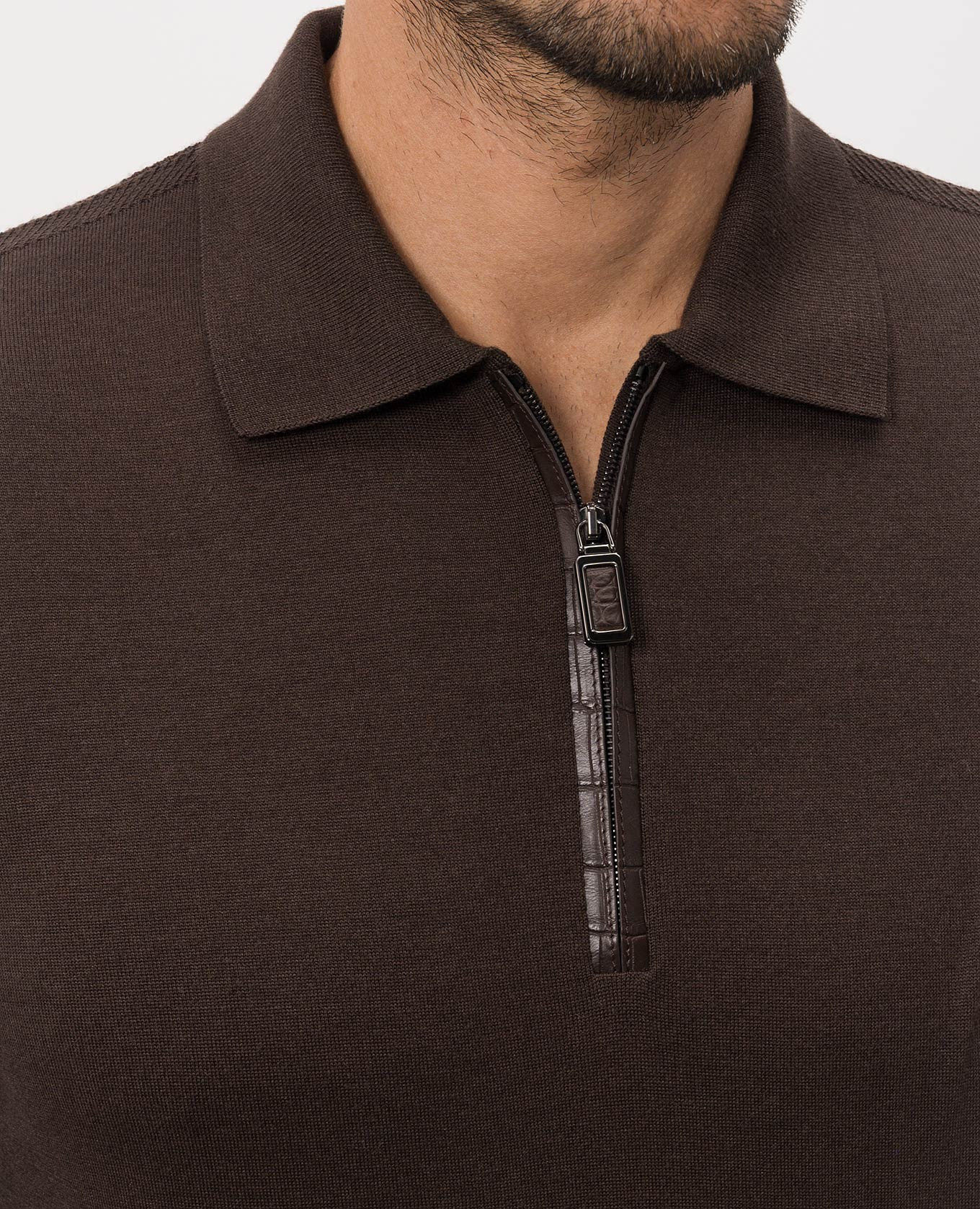 Brown wool and silk polo shirt with patch Stefano Ricci 5
