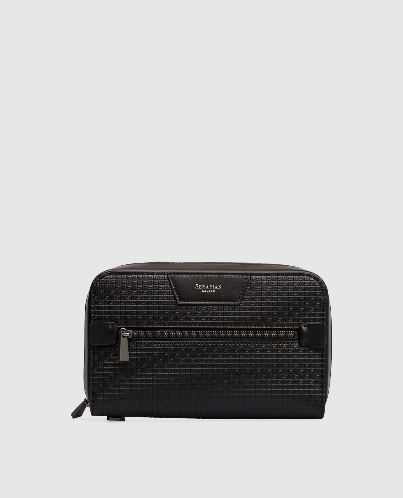 

Black leather clutch with monogram embossing Serapian
