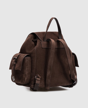 Brunello Cucinelli Brown suede backpack with embossed logo MBDLB2841