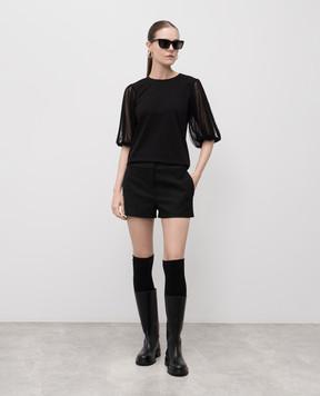 Twinset Black wool shorts with logo 252TT2125