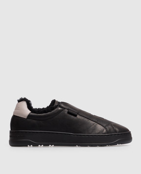 Voile Blanche Black leather LAYTON sneakers with fur 2019537031A68