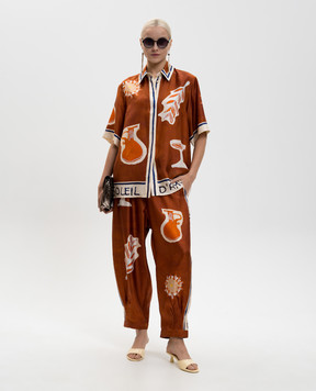 Alemais Soleil D'Amour brown silk pants 6319P