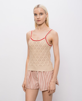 Fendi Beige T-shirt with textured geometric pattern FZXF01AWIM