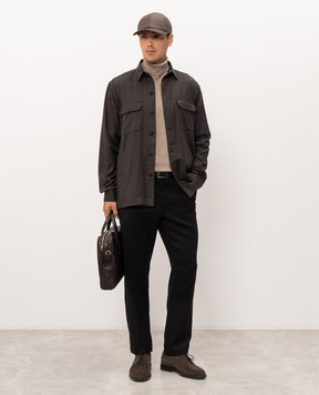 Stefano Ricci Brown wool shirt with emblem M8J6300190T6054