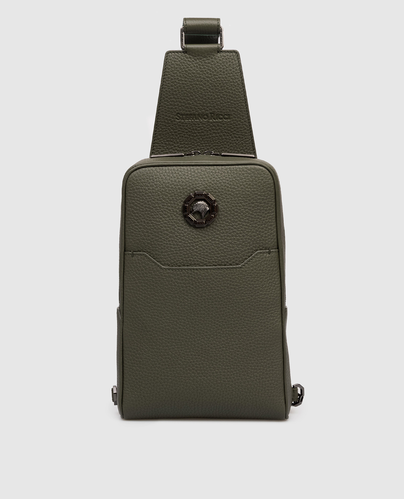 

Khaki leather sling bag with ruthenium-plated emblem Stefano Ricci