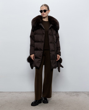 Yves Salomon Army Brown down jacket with fox fur 27WFM01790U06W
