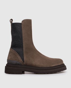 Brunello Cucinelli Brown suede Chelsea boots with monil chain MZSFG3307P