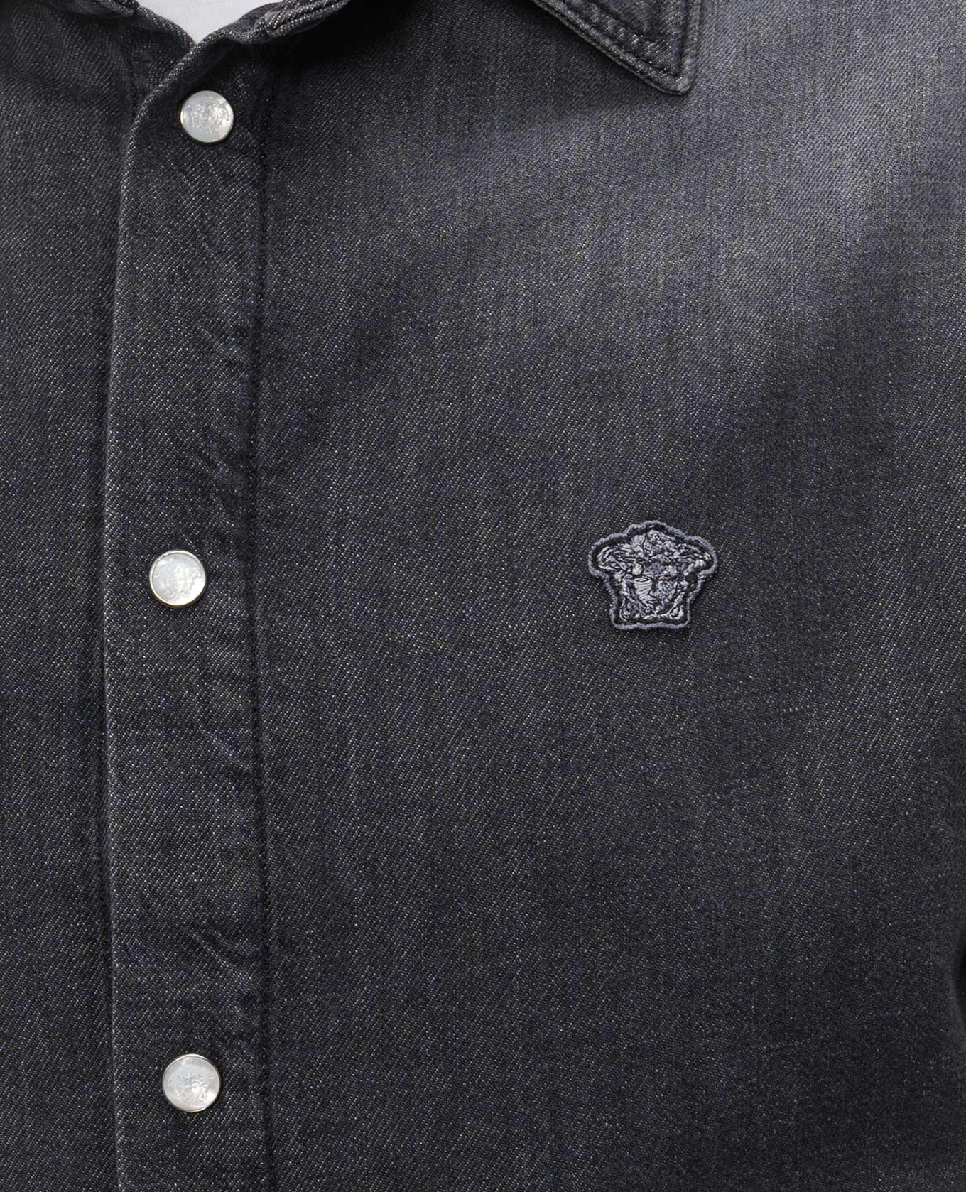 

Black denim shirt with logo patch Versace