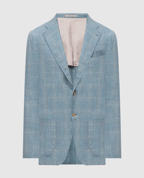 Pini Parma Turquoise checked wool, silk and linen blazer JACNAPWAGR