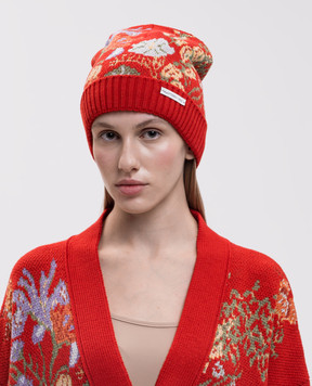 MANTERO 1902 Red wool hat with floral pattern 1350FJACQD00925