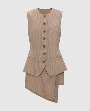 UMA WANG Brown asymmetric striped vest UW6056