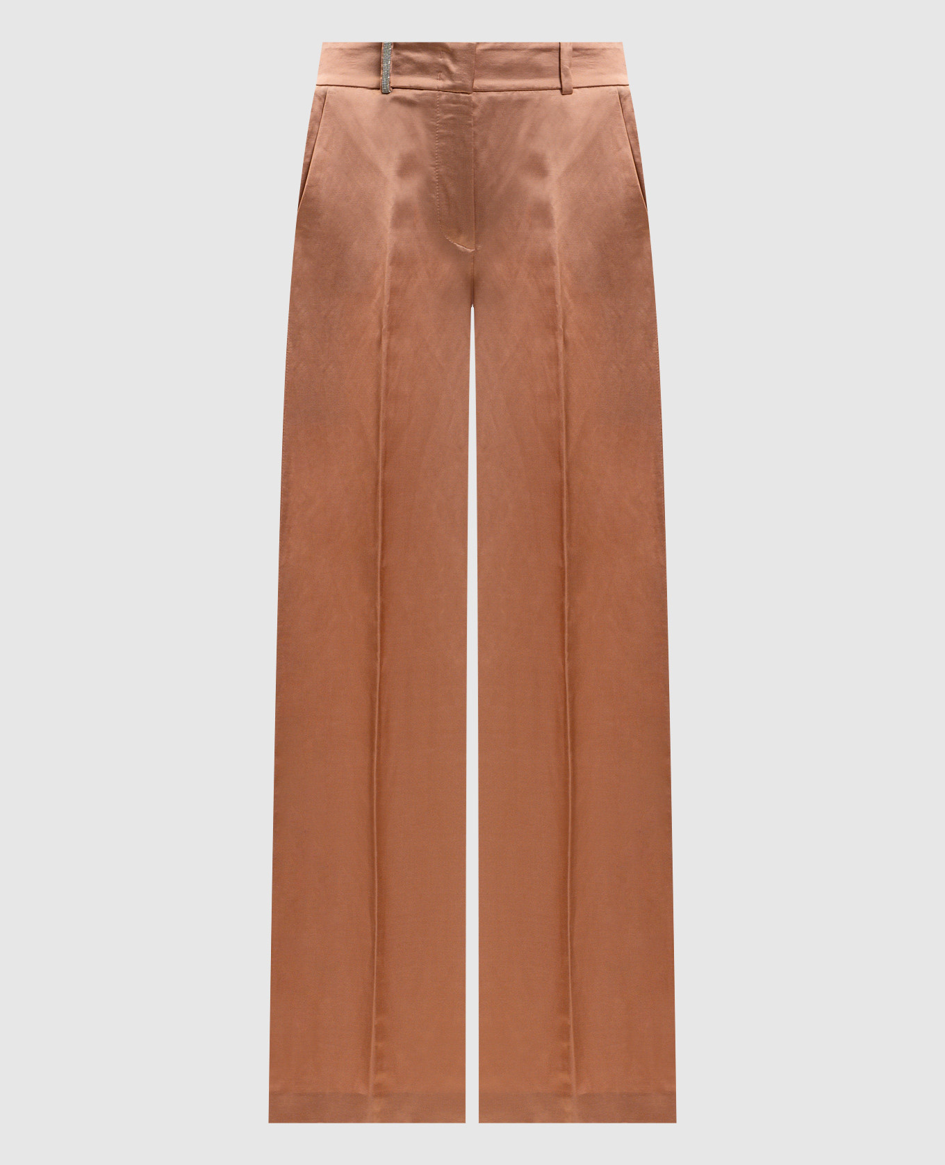 Roze linnen broek met monil ketting