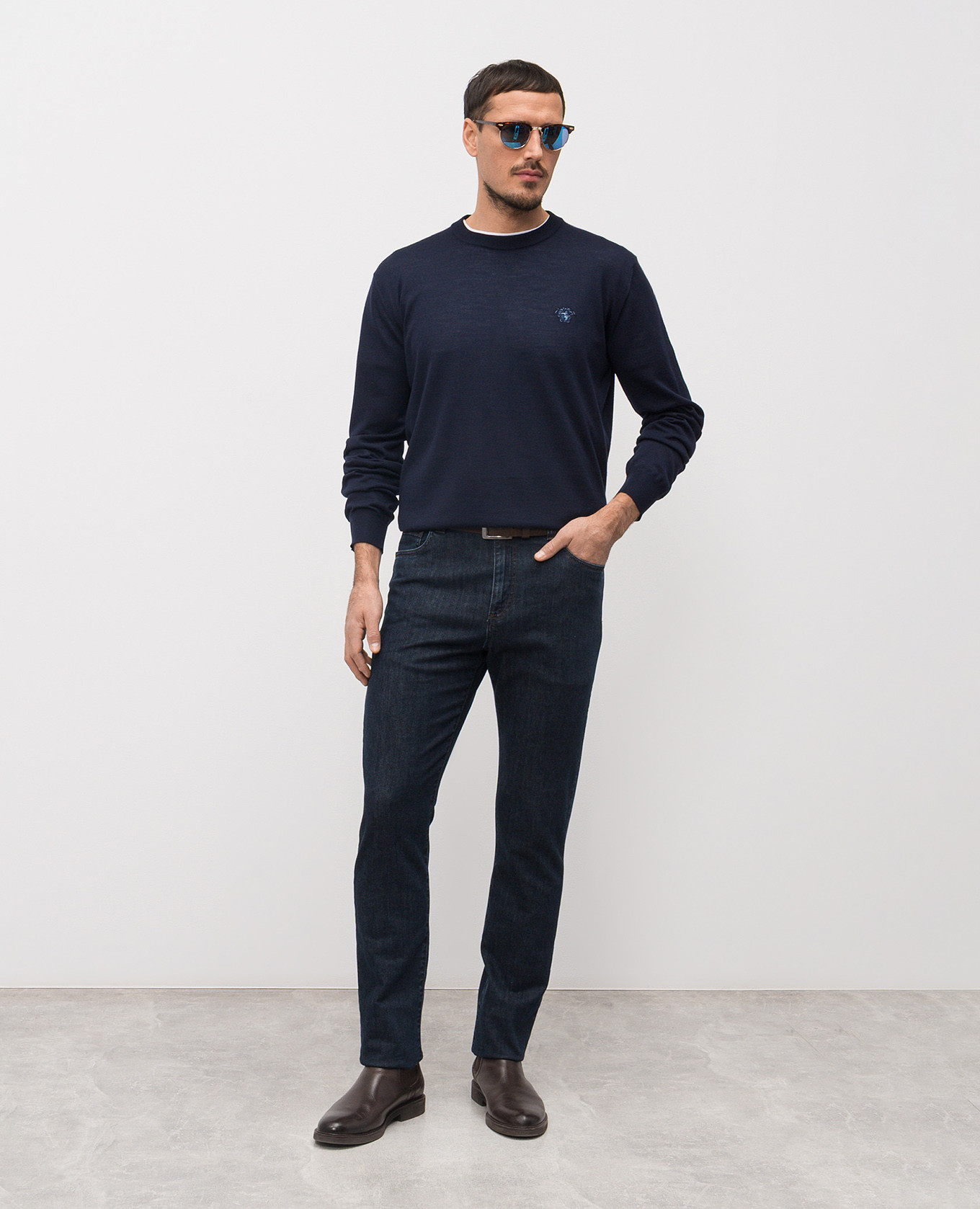 

Blue wool, silk and cashmere jacket Versace