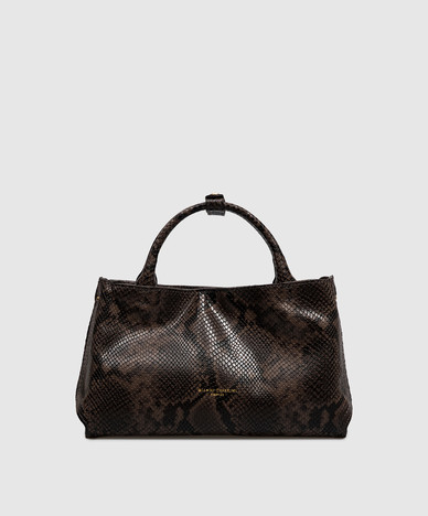Brown leather bag with reptile leather embossing