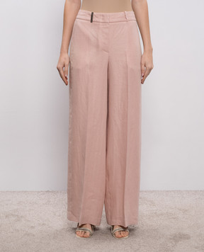 Peserico Pink linen pants with chain A0404002606