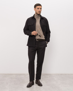 ISAIA Dark brown wool and cashmere pants 007315P9040