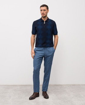 Stefano Ricci Blue polo shirt with patterned silk K818105P31F26171