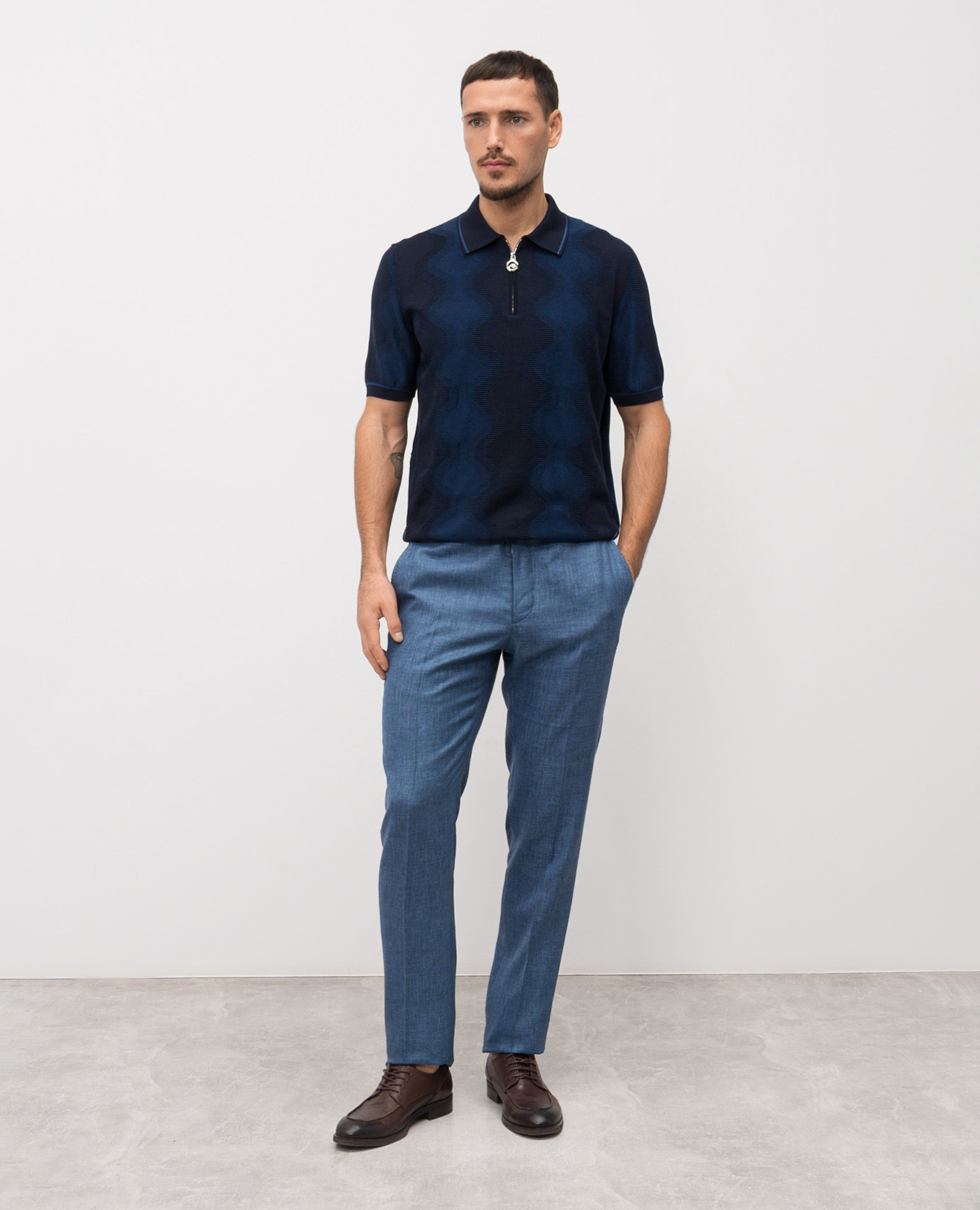 

Blue polo shirt with patterned silk Stefano Ricci