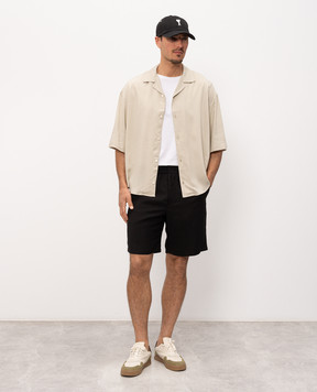 Ami Paris Beige shirt with logo embroidery HSH830VI0036