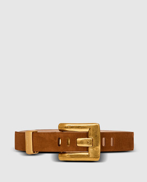 Balmain Anthem brown suede belt with logo engraving GN0WJ192LSDD