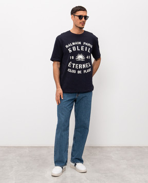 Balmain Blue T-shirt with print GH0EG000GF57