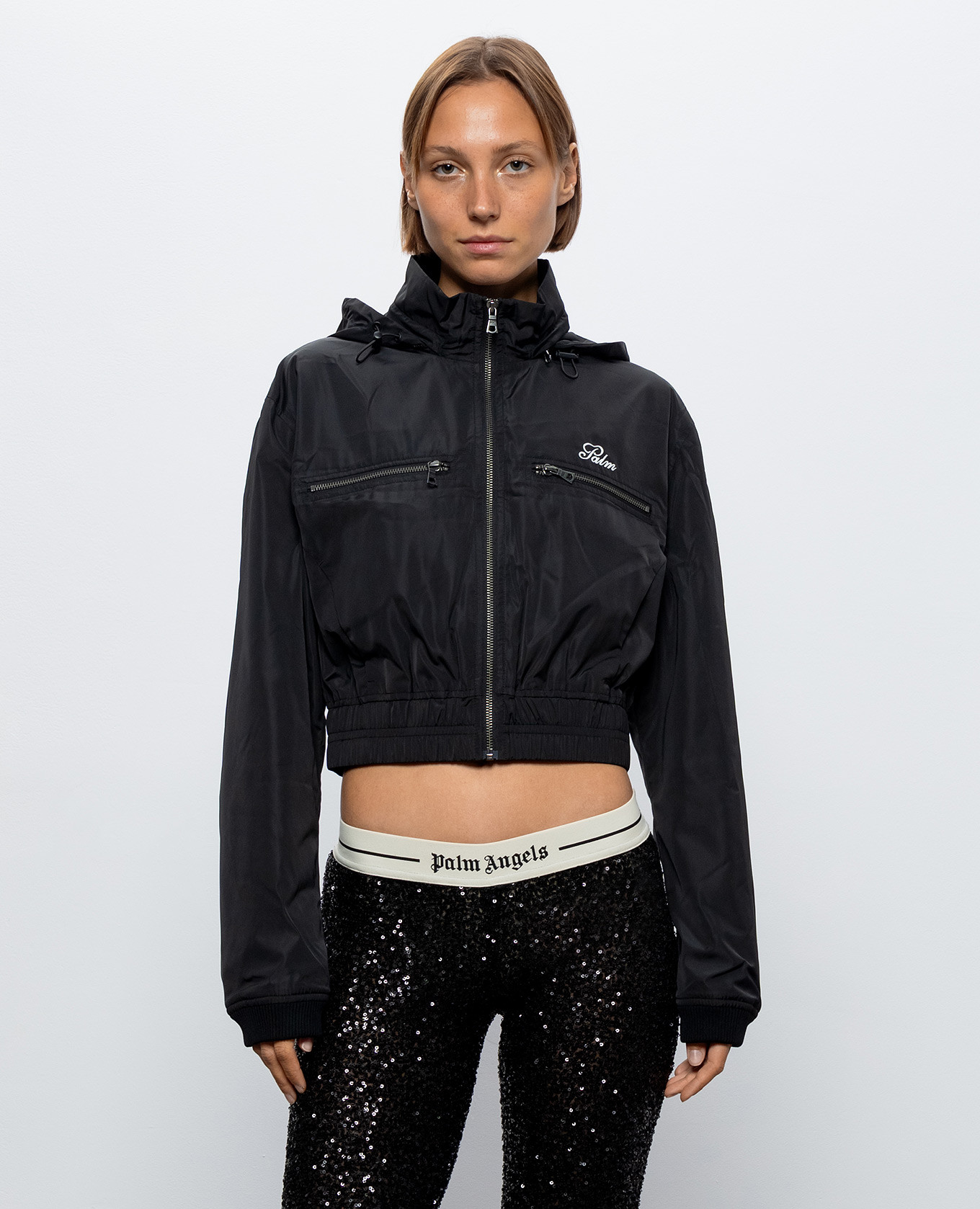 Black cropped windbreaker Palm Angels 3