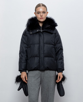 Yves Salomon Grey wool and silk down jacket with fox fur 25WYV09066WO2W