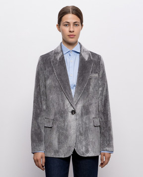 Peserico Gray corduroy jacket with monil chain A0170401597